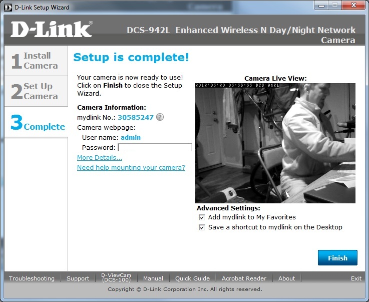 mydlink.com Wizard Information page mydlink.com Wizard Information page