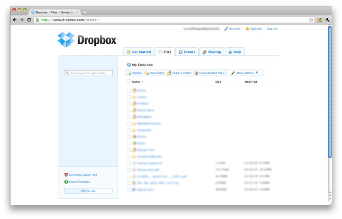 Drop Box web interface.