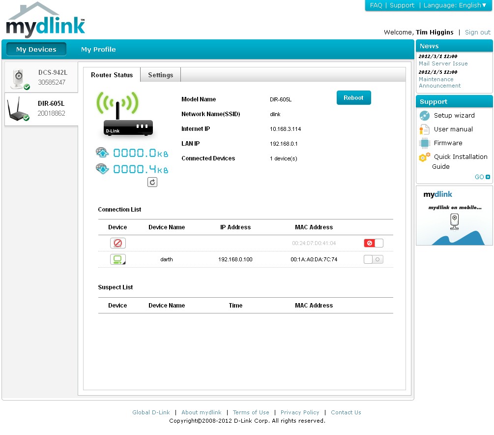 DIR-605L mydlink blocked device