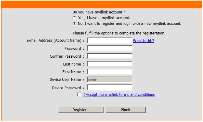 DIR-605L built-in mydlink registration