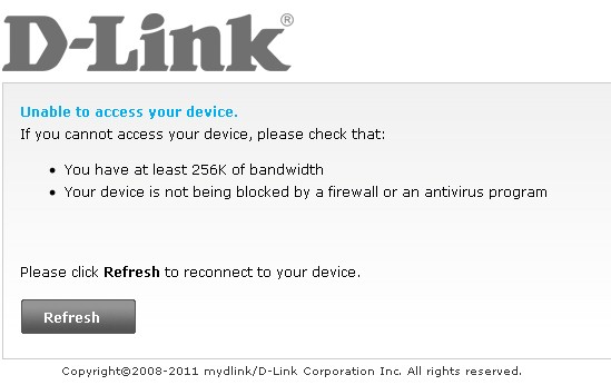 mydlink.com Advanced Settings error message