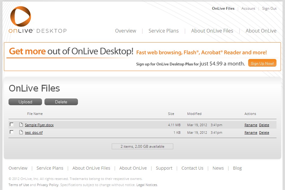 OnLive Files web access