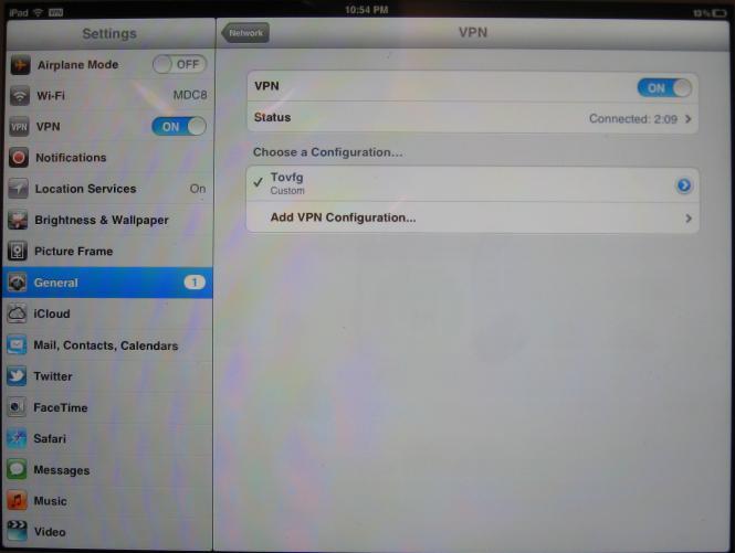 iPad connected via PPTP