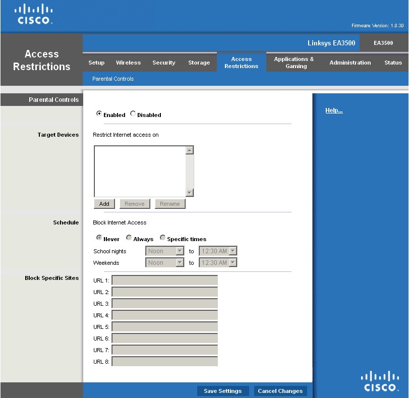 Linksys EA3500 Access Restrictions