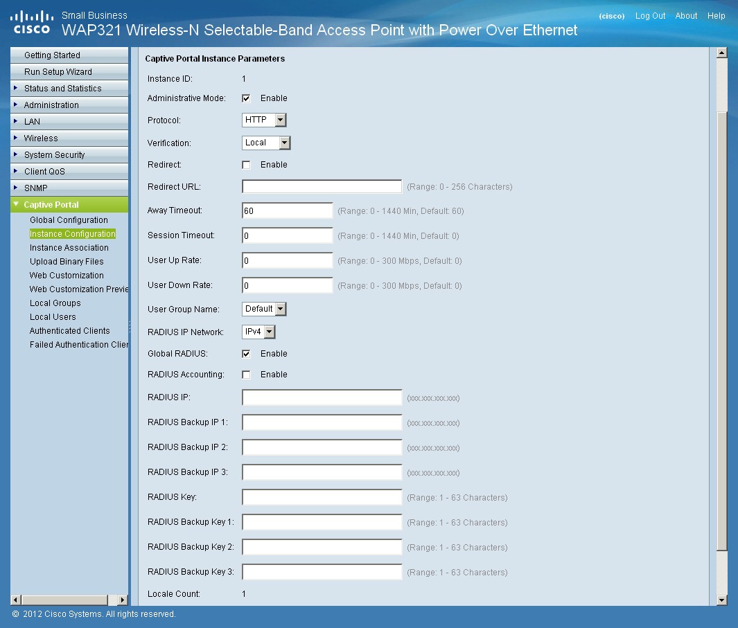 WAP321 Captive Portal parameters