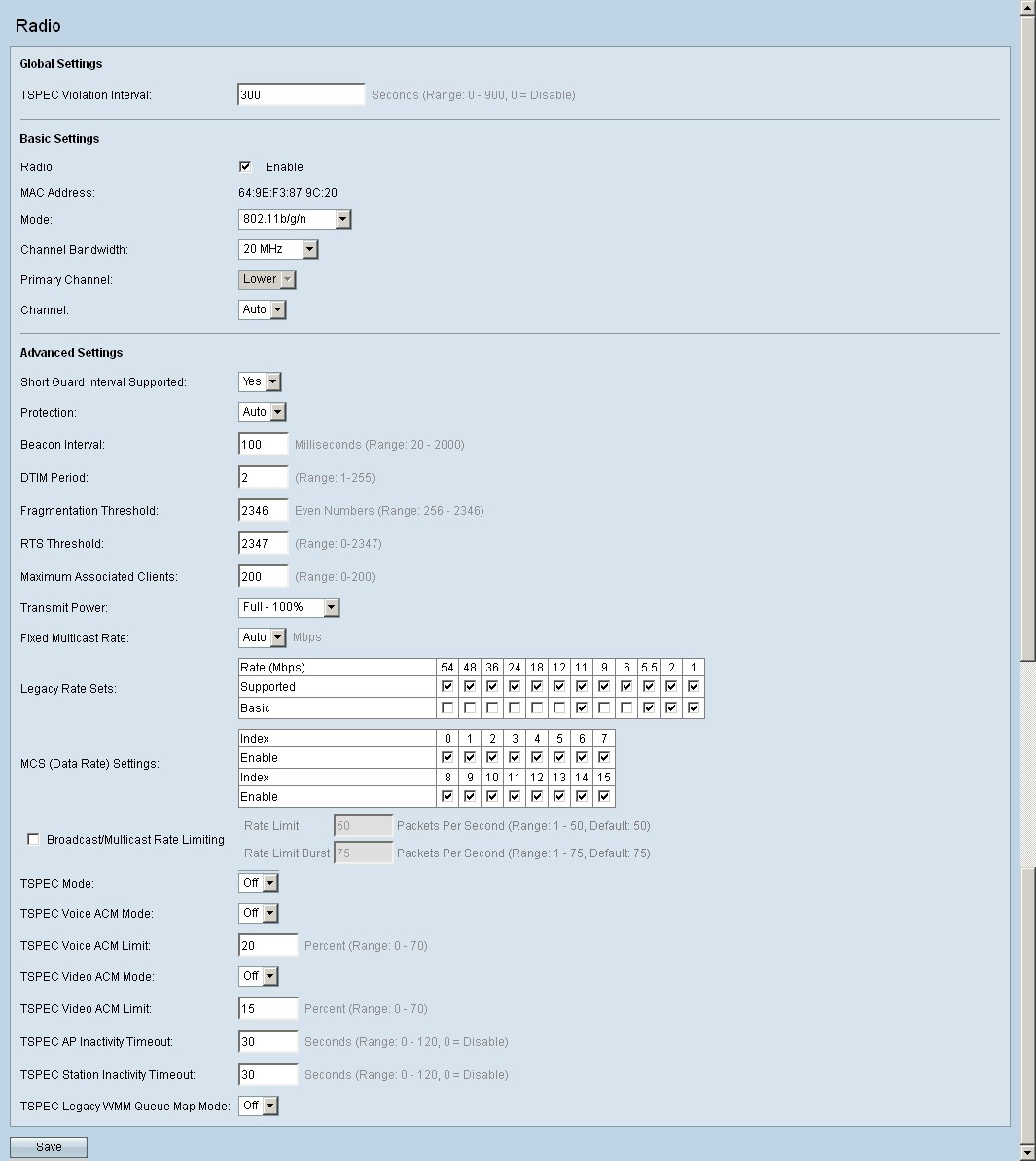 WAP321 radio settings