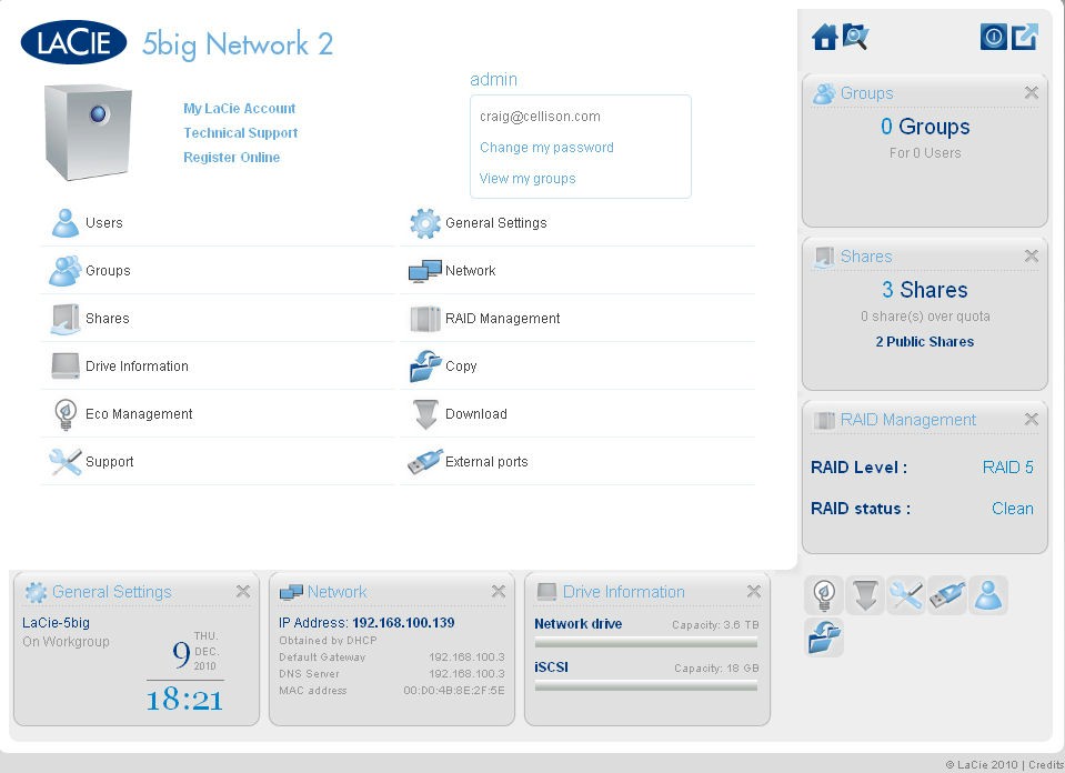 LaCie NAS admin GUI