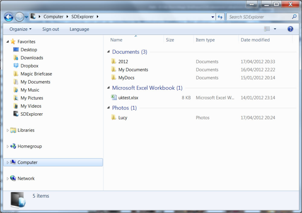 SDExplorer View of Folder