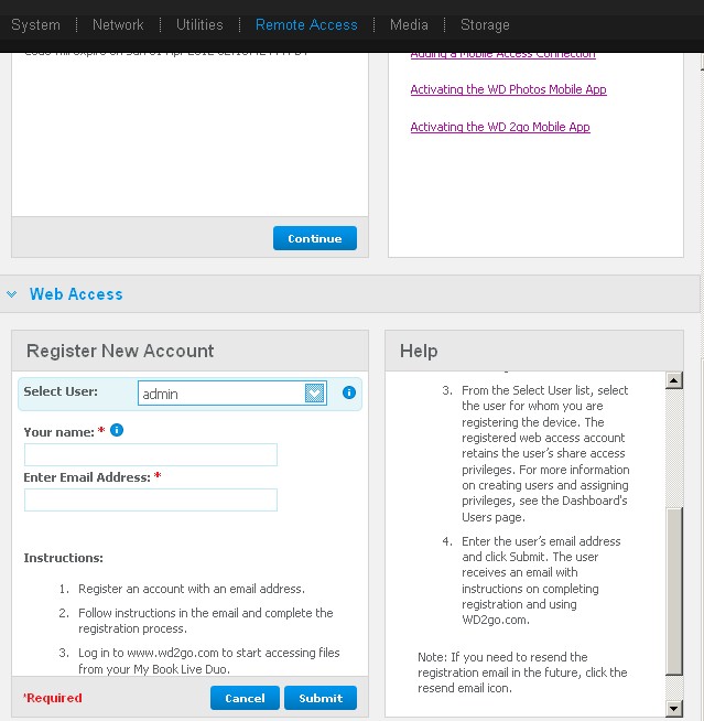 Web Access account registration