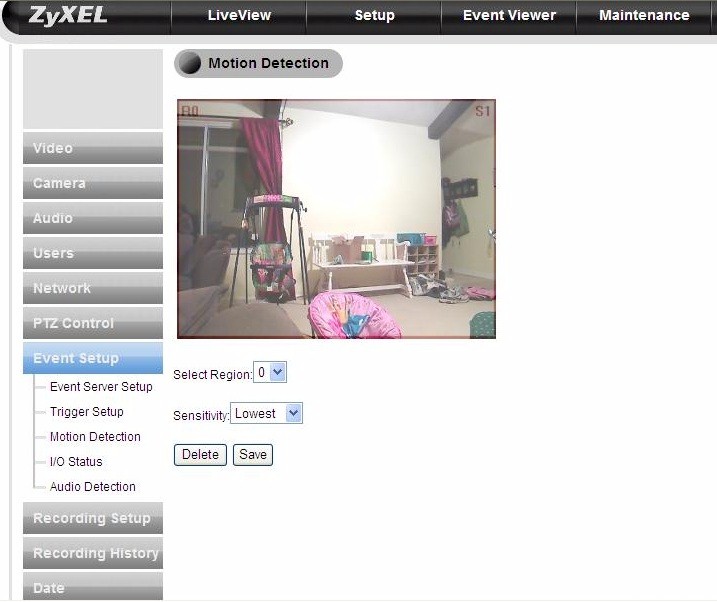 Zyxel IPC-4605N Motion Detection Region example Zyxel IPC-4605N Motion Detection Region example