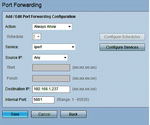 Port forwarding rule