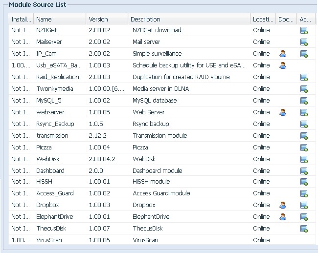 Installable module list