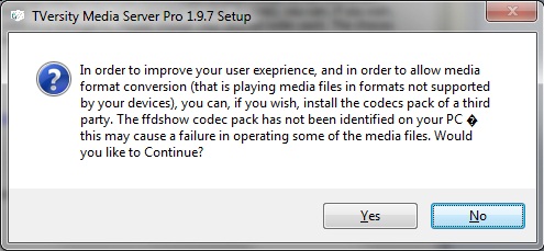 TVersity codec pack warning