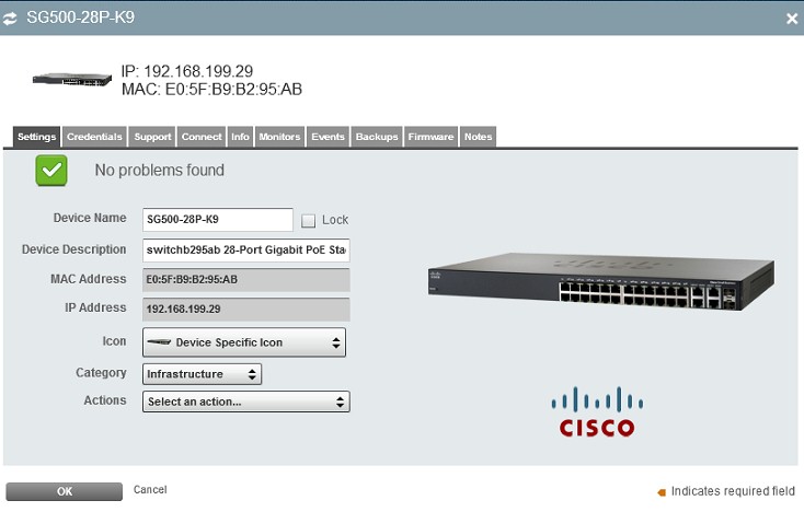 Device settings page