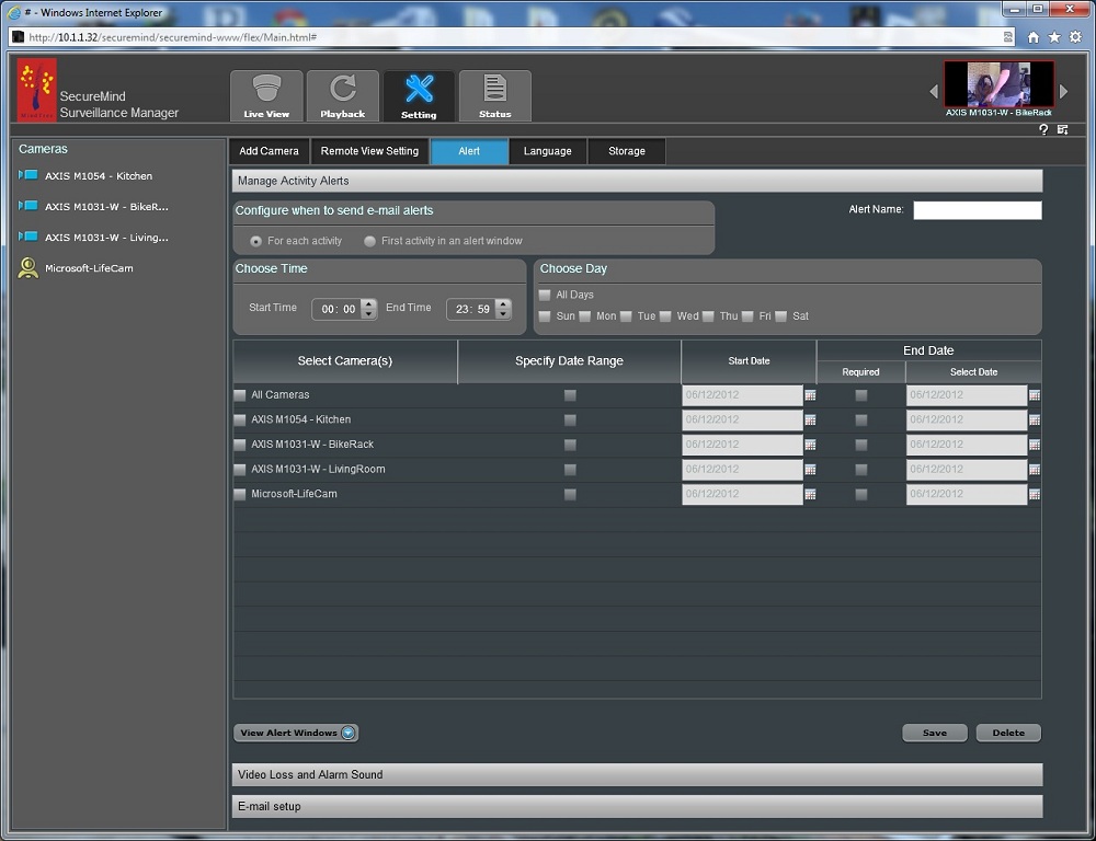 SecureMind Activity Alerts screen SecureMind Activity Alerts screen