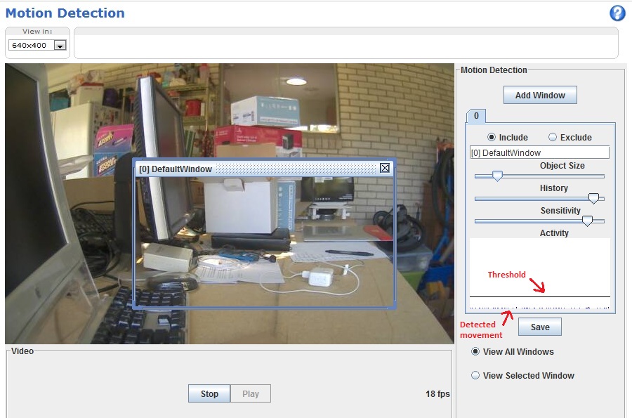 Motion Detection screen on camera showing triggered thresholds