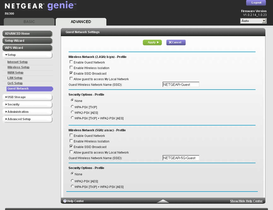 R6300 guest network settings