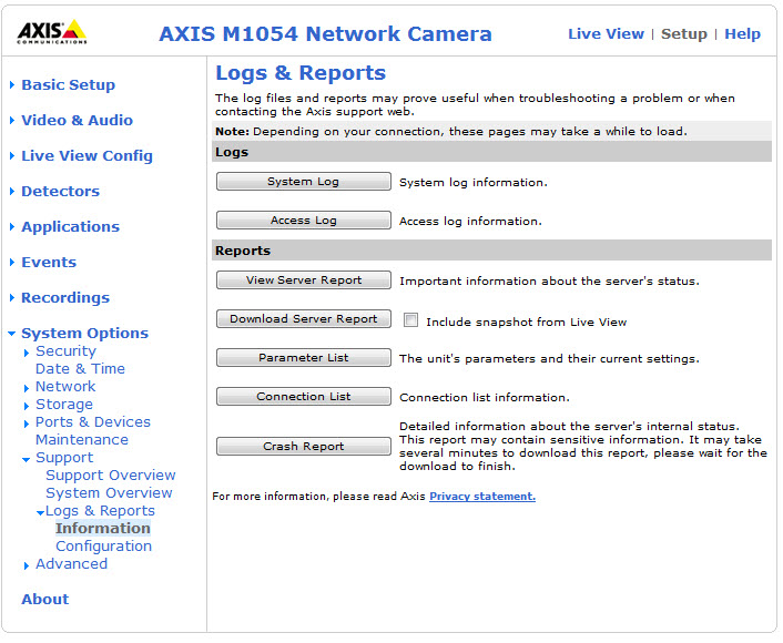 Reporting function of the M1054 Reporting function of the M1054