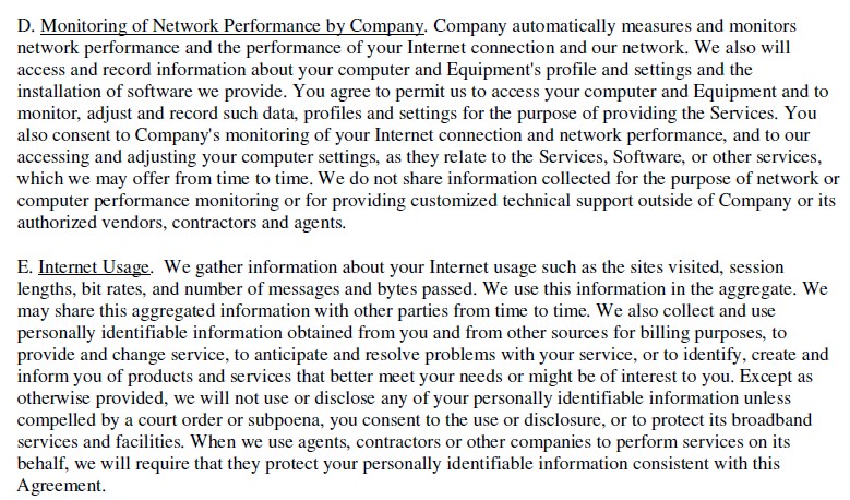 CenturyLink TOS excerpt