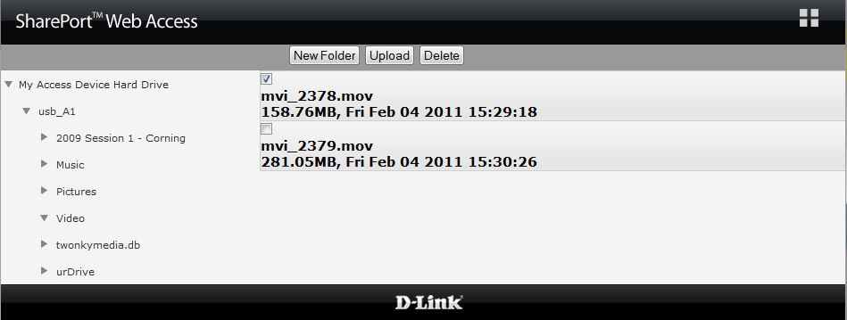 SharePort Web Access showing several movies in the folder view
