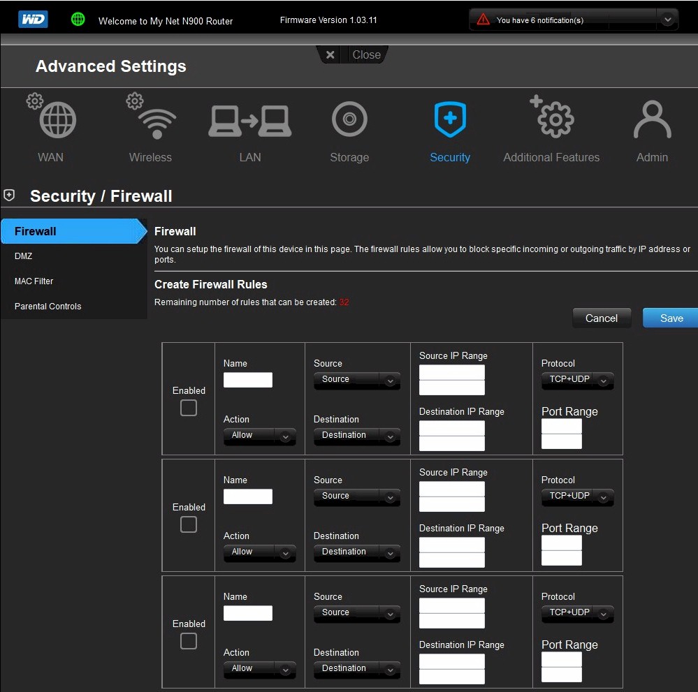 N900 firewall rules