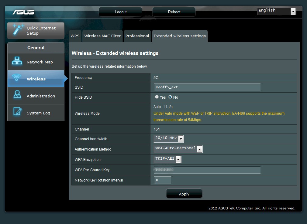 ASUS EA-N66 Repeater wireless settings