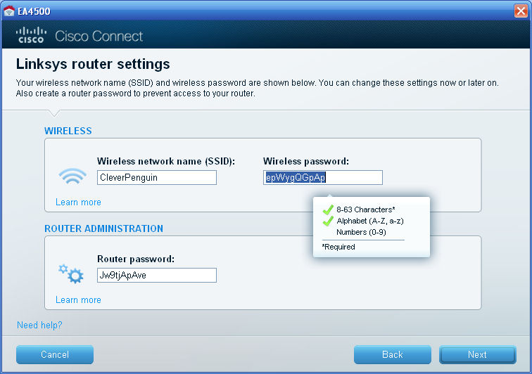 Configuration of wireless settings using Cisco Connect