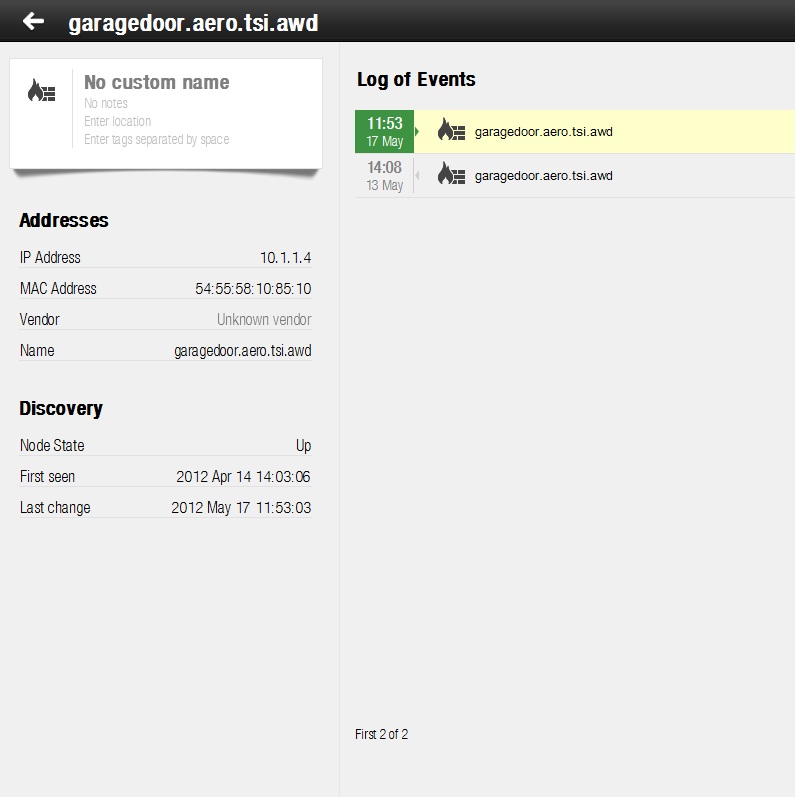 The host information screen within Fingbox The host information screen within Fingbox