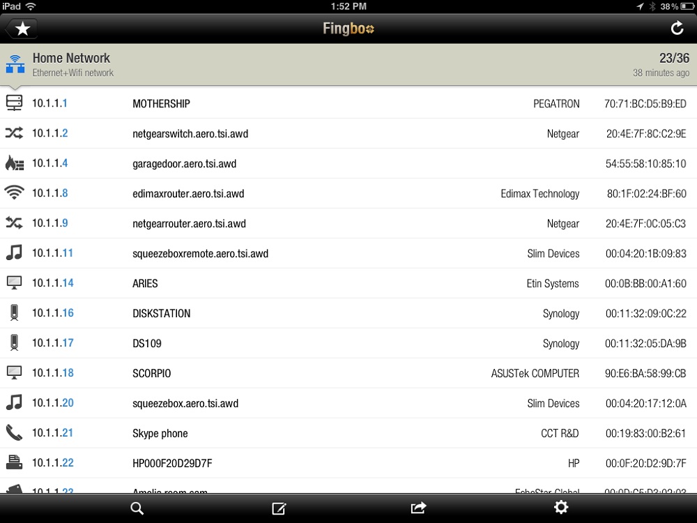 Results of a mobile scan with Fing Results of a mobile scan with Fing