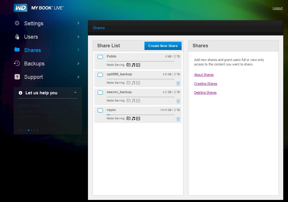 WD My Book Live shares with rsync share