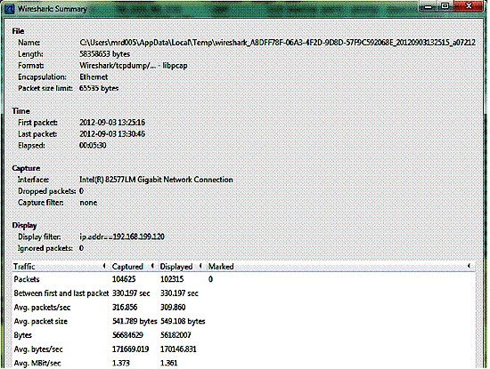 Wireshark bandwidth use report