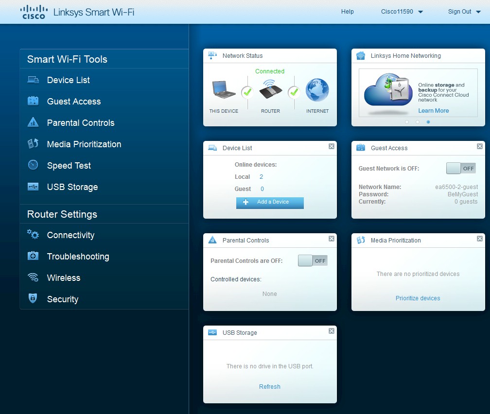 EA6500 admin dashboard