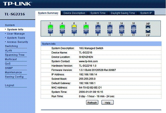 TP-Link TL-SG2216 System Info