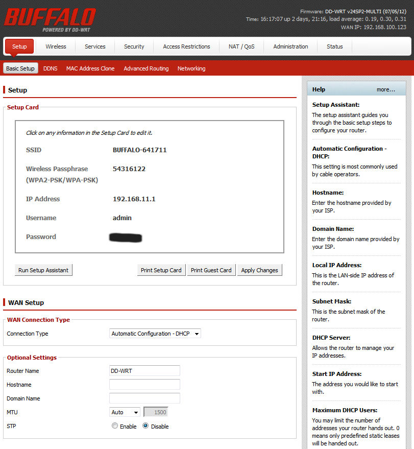 The Buffalo DD-WRT landing page gives you a flavor of the user interface