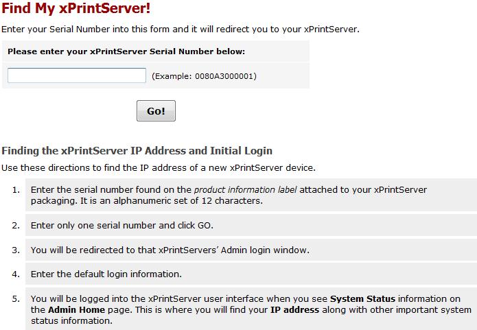 Lantronix "Find my xPrintServer" utility Lantronix "Find my xPrintServer" utility