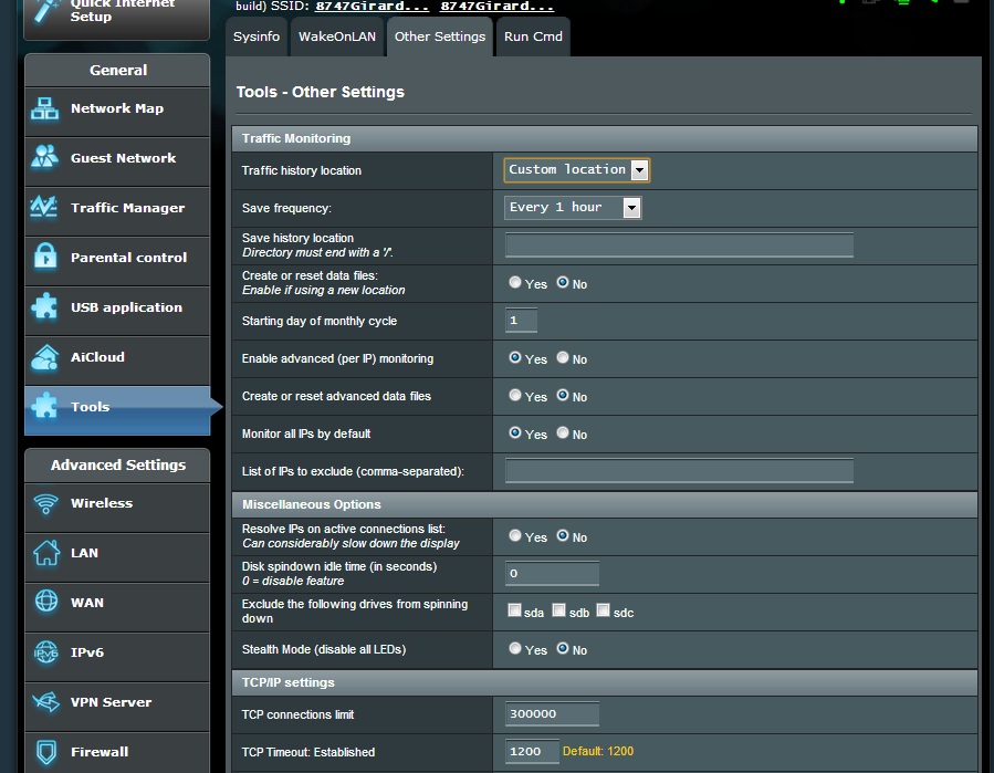 Custom location for saving of traffic monitors and disk spindown