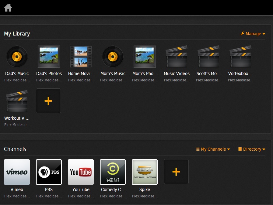 Plex Media Server as set up for testing