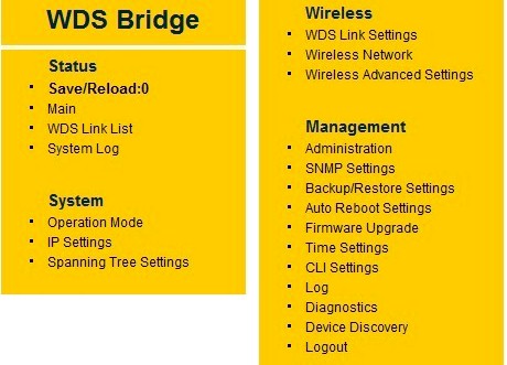 ENS200 web GUI menu