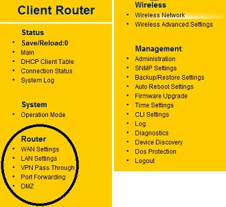 ENS200 Client Router settings