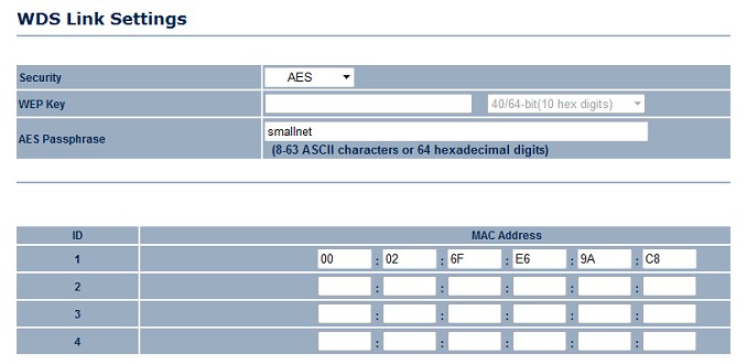 WDS Link settings