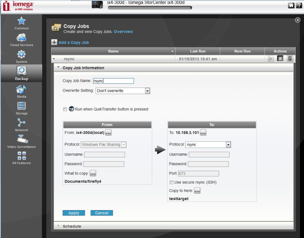 Iomega ix4-300d rsync configuration