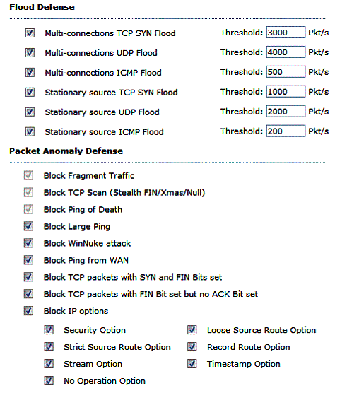 Firewall attack defense options