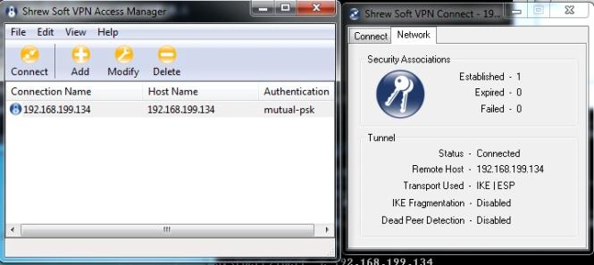 Working IPsec tunnel using Shrew Soft client