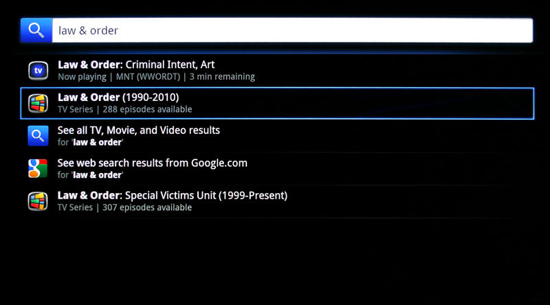 NeoTV Prime/Google TV Search Results