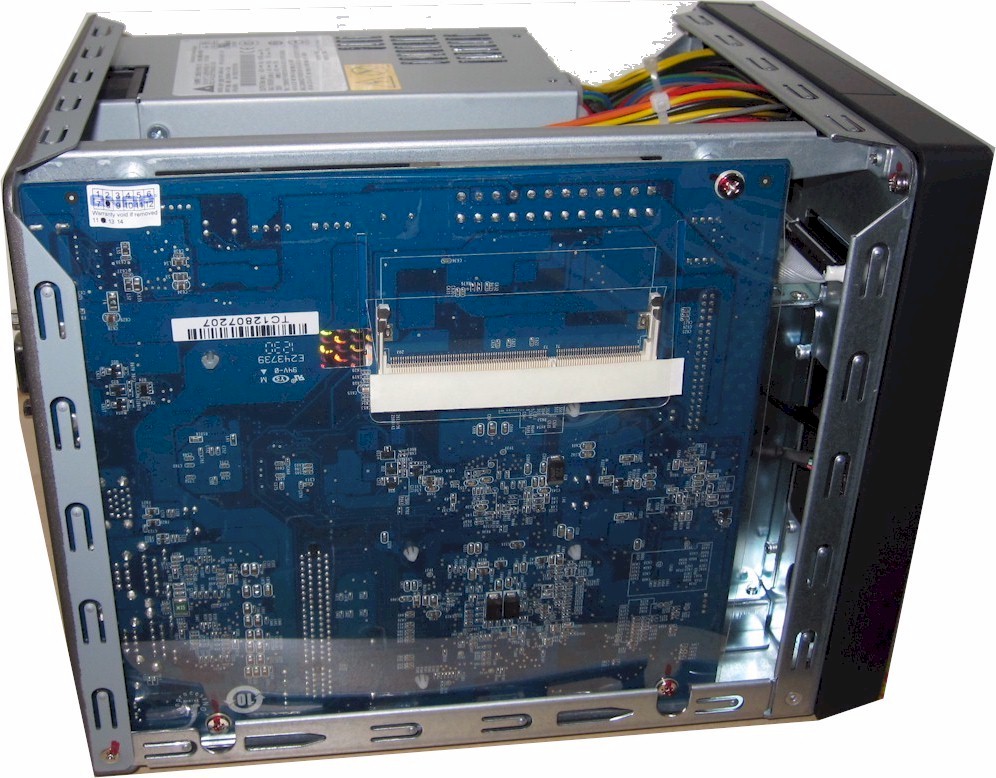 QNAP TS-469L inside showing empty SoDIMM socket