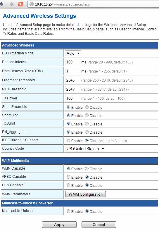 Advanced wireless settings through treeapp.asp