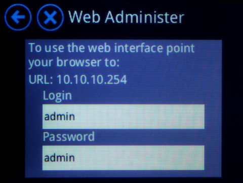 The Web Administrator icon provides web UI login info