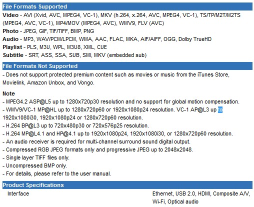 WD TV Play format support