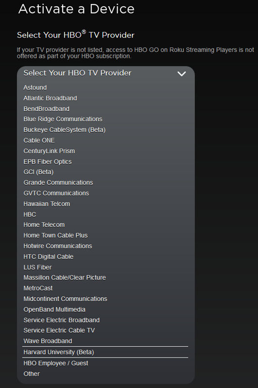 Supported Service Providers for HBO GO on the Roku 3