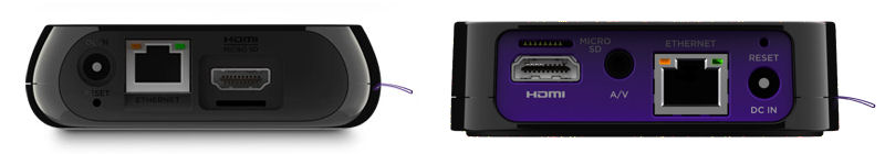 Roku 3 (L) and Roku 2XS (R) rear panel comparison